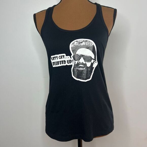 Next Level “Let’s Get fluffed Up!” Bearded Man Screenprint Racerback Tank, Small - Picture 6 of 7